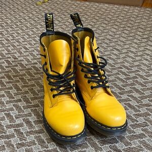 Yellow Dr. Martens Leather Lace-Up Boots